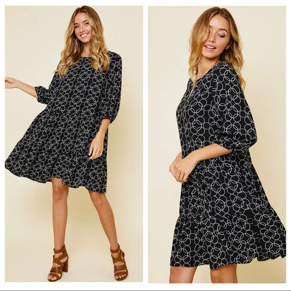 12 Fabulous Geo Print Quater Sleeves Printed Loose Fit Dress - Picture 3 of 5